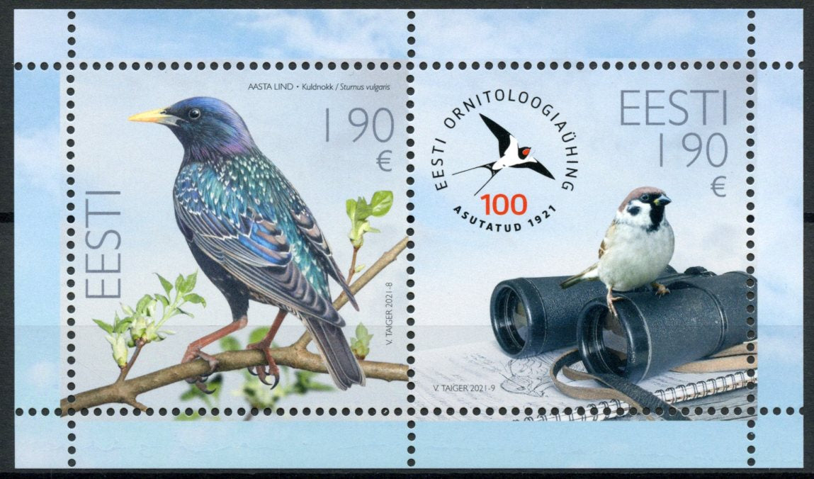 Estonia Birds on Stamps 2021 MNH Estonian Ornothological Society Sparrows Starlings 2v M/S