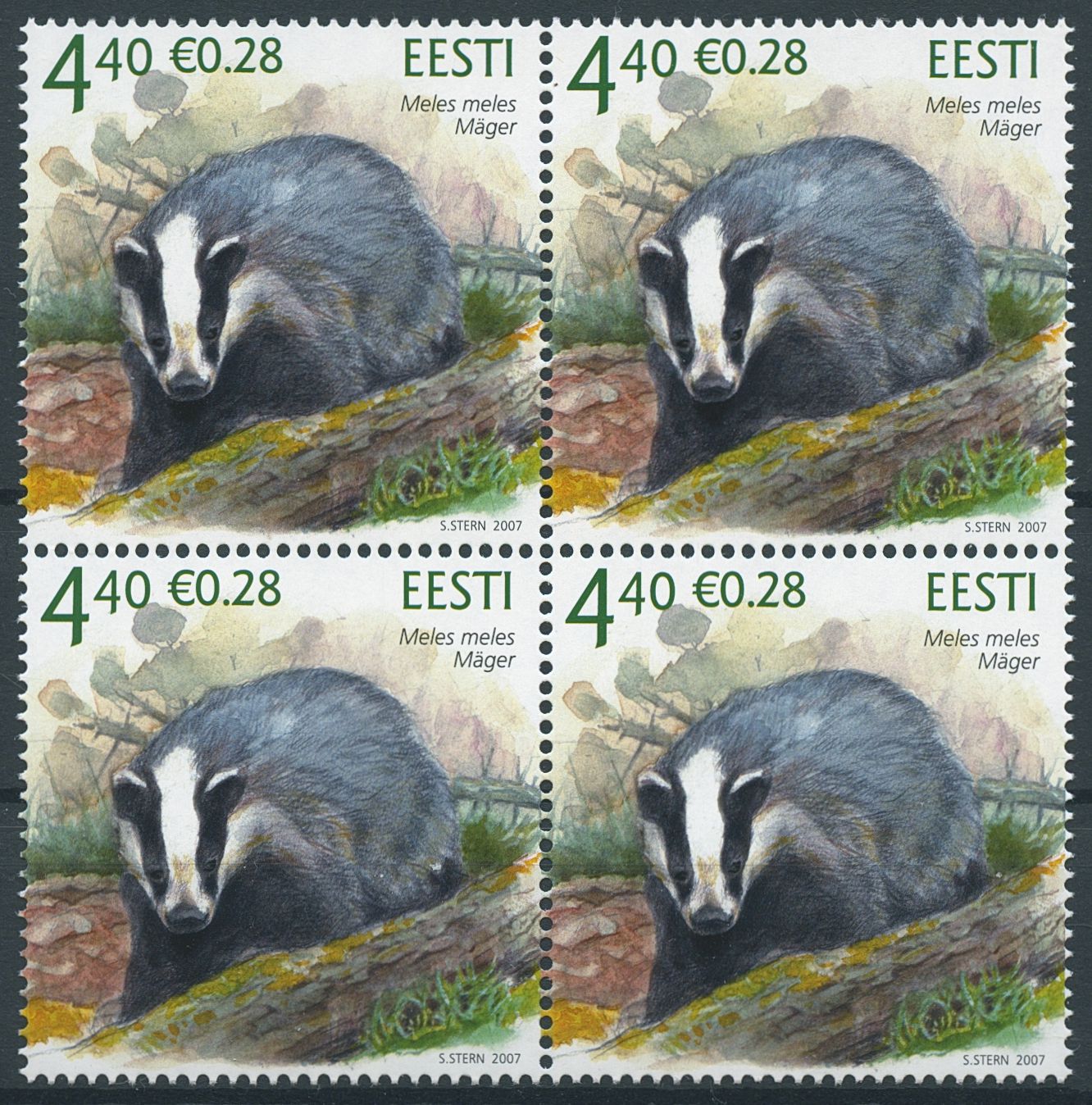 Estonia Fauna Stamps 2007 MNH Badger Badgers Wild Animals Fauna 4v Block