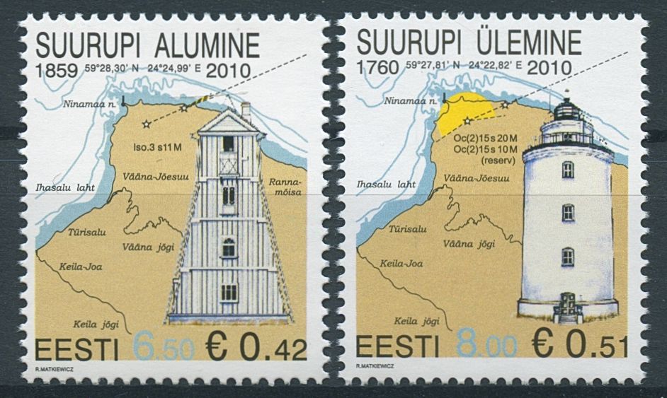 Estonia 2010 MNH Suurupi Leading Light Lighthouses 2v Set Architecture Stamps