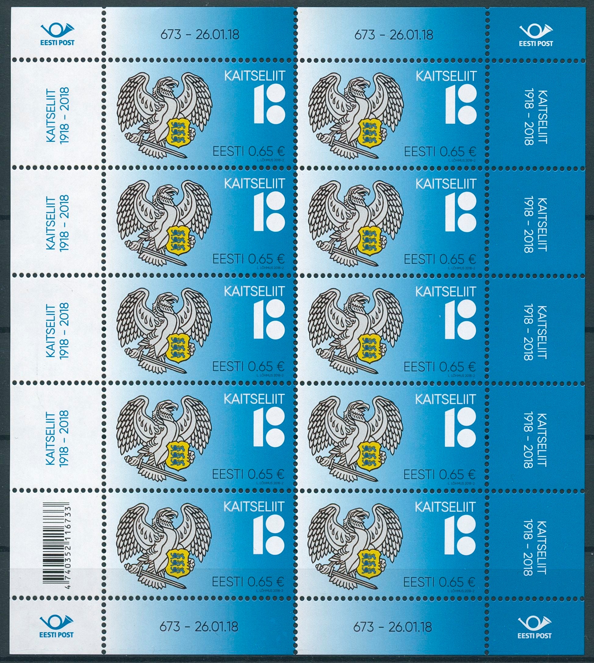 Estonia 2018 MNH Estonian Defence League 100 Yrs 8v M/S Emblems Military Stamps