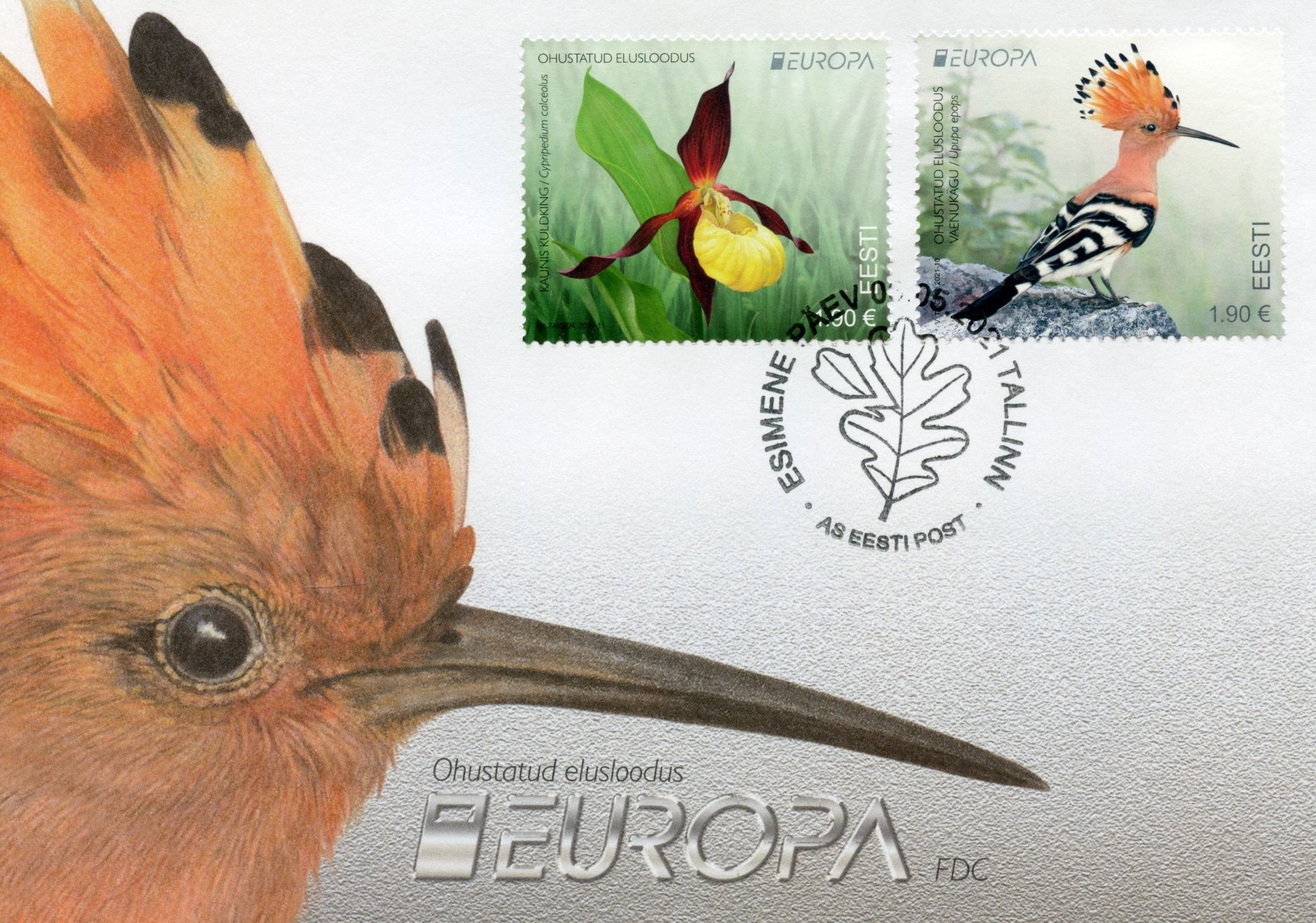 Estonia Europa Stamps 2021 FDC Endangered Natl Wildlife Orchids Hoopoes Birds Flowers 2v Set