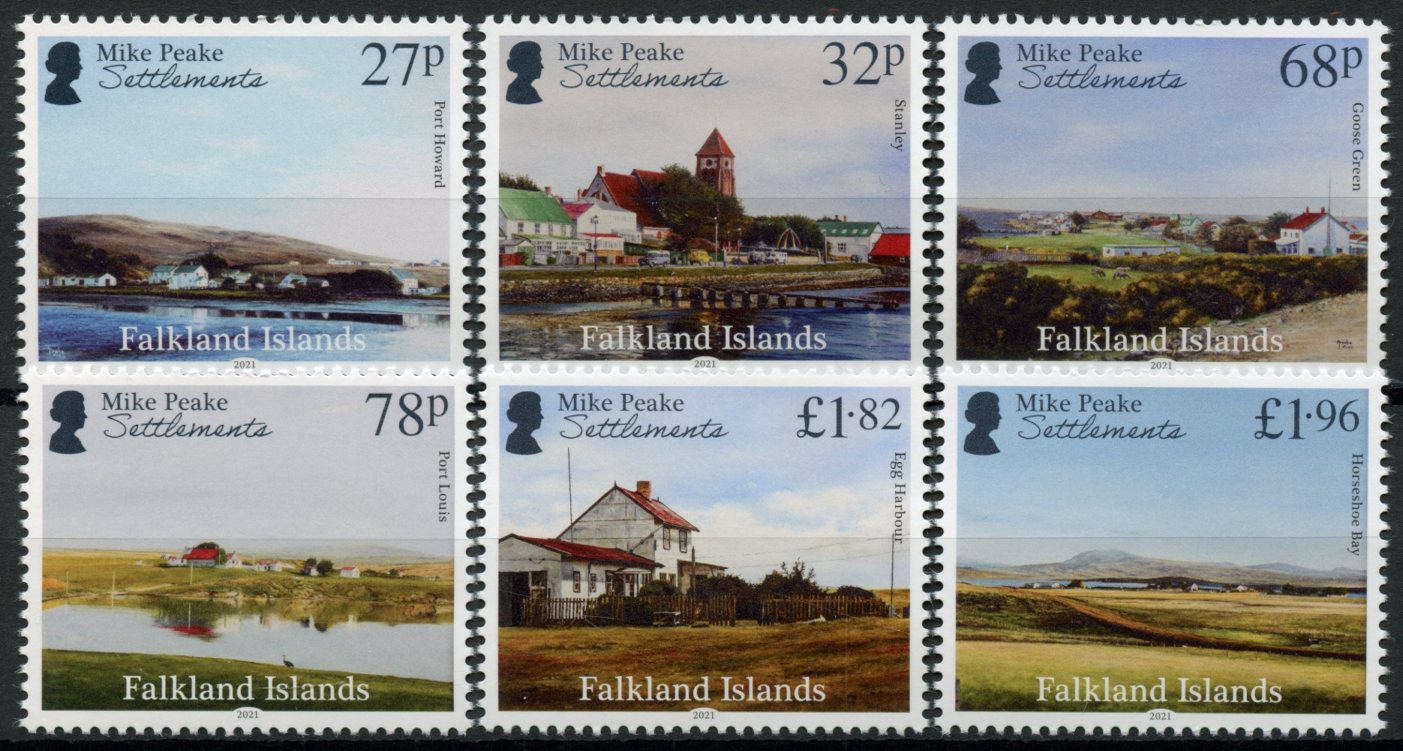 Falkland Islands 2021 MNH Landscapes Stamps Mike Peake Pt II Settlements Tourism 6v Set