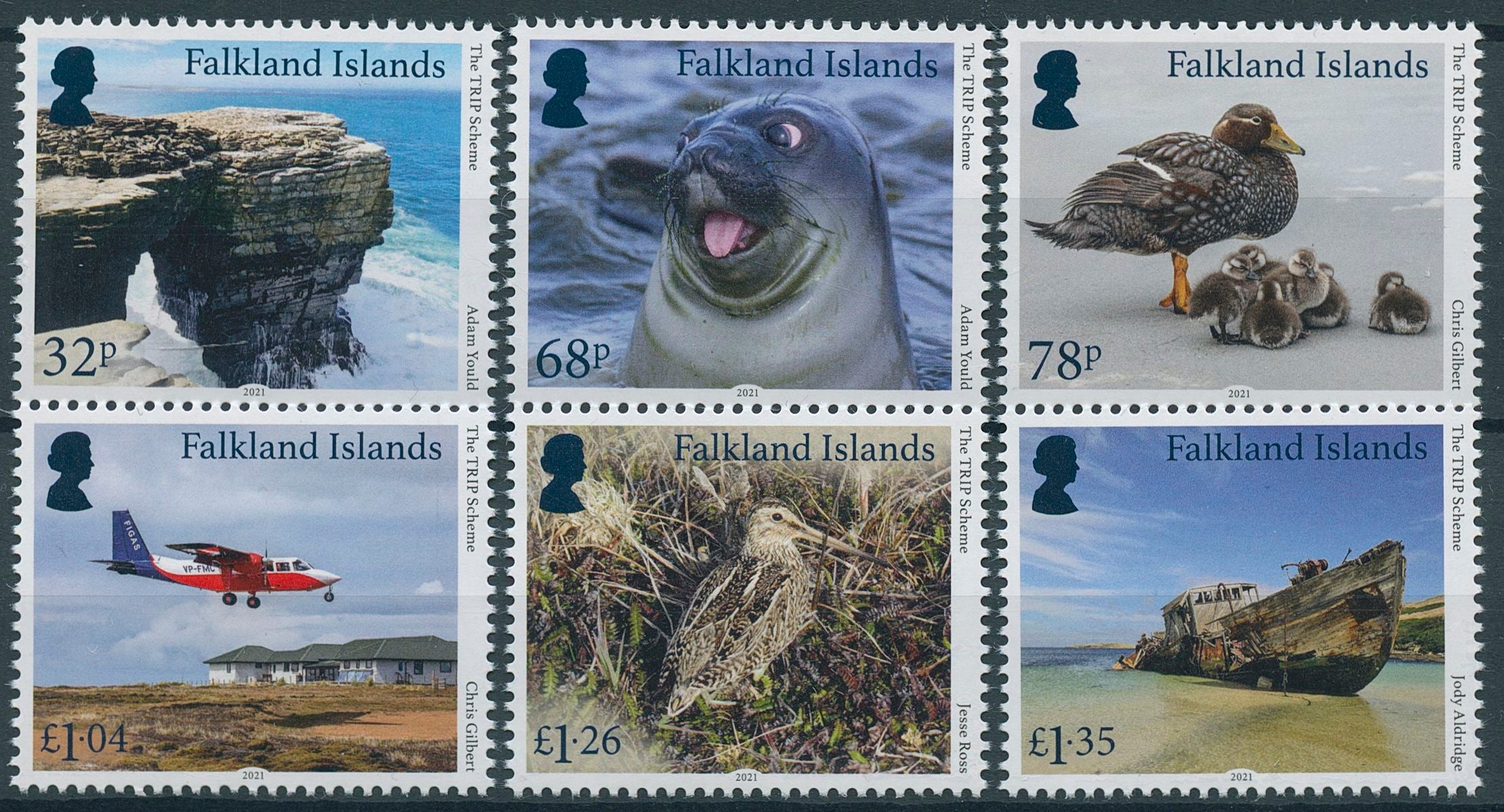 Falkland Islands 2021 MNH Birds on Stamps TRIP Scheme Aviation Landscapes Ducks 6v Set
