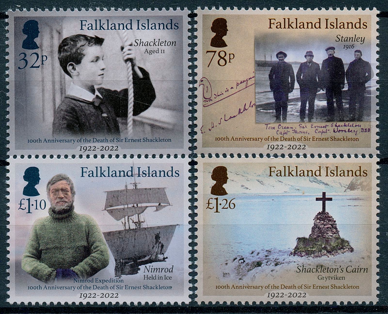 Falkland Islands 2022 MNH Ships Stamps Death of Sir Ernest Shackleton Exploration 4v Set