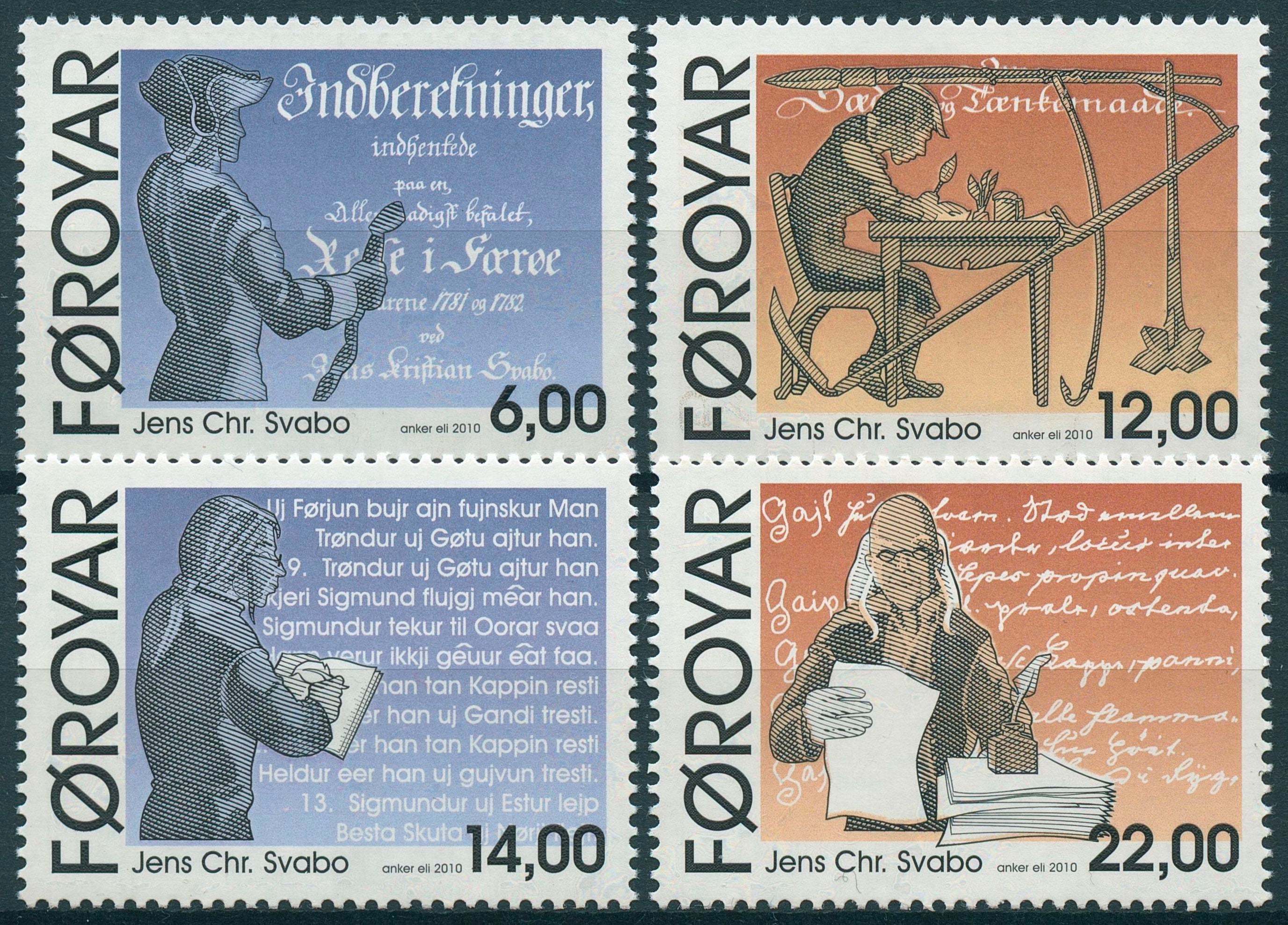 Faroes Faroe Islands 2010 MNH Jens Christian Svabo 4v Set Writers Stamps
