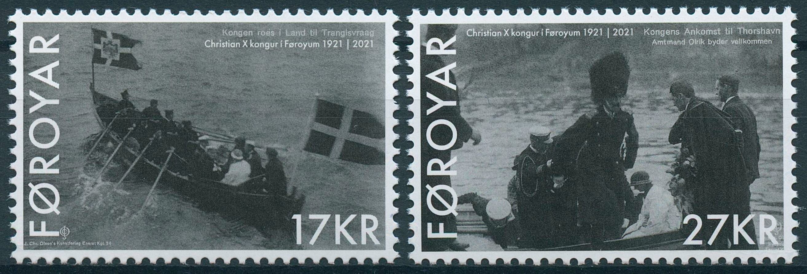 Faroes Faroe Islands Royalty Stamps 2021 MNH Royal Visit King Christian X Boats Flags 2v Set