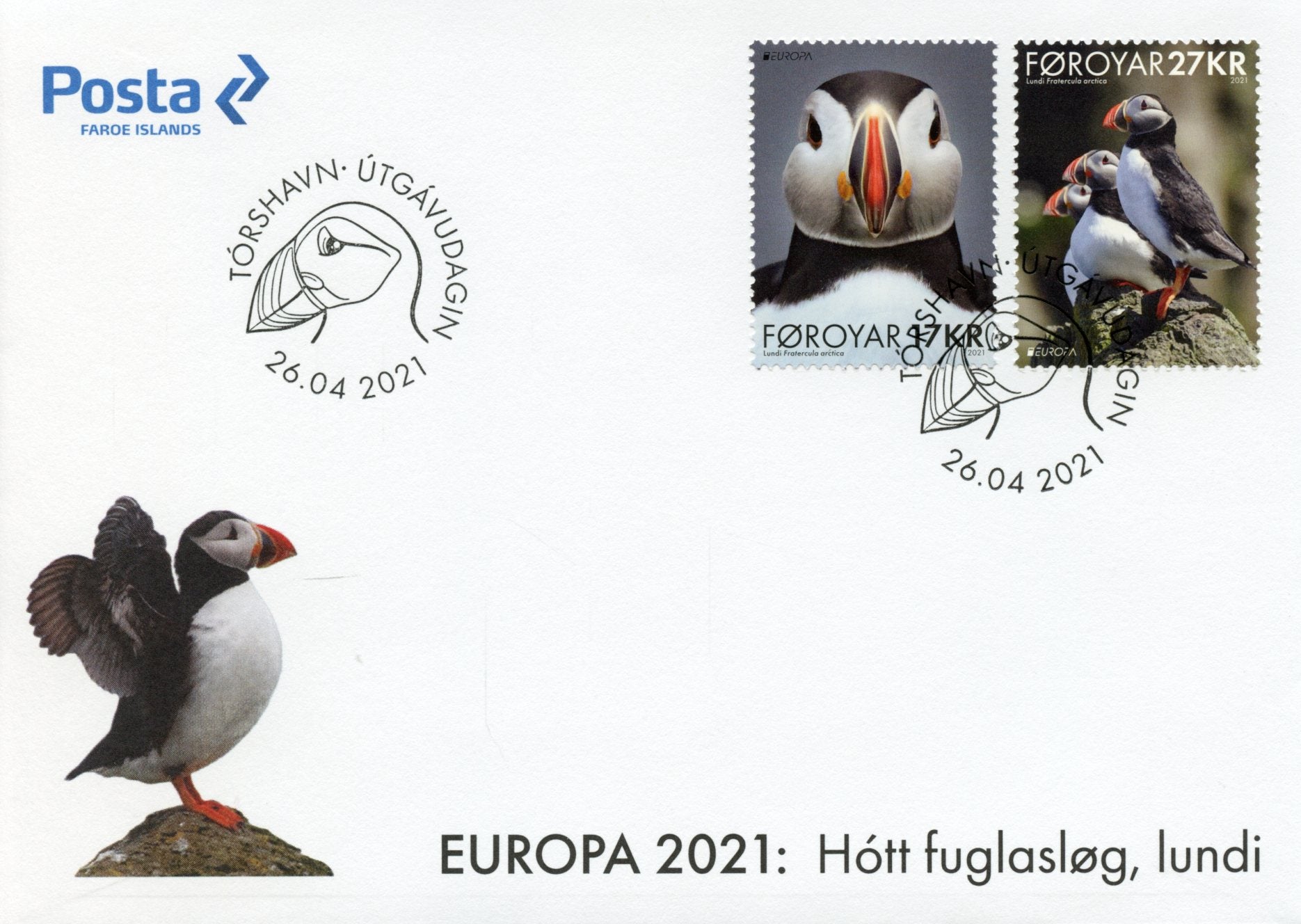 Faroes Faroe Islands Europa Stamps 2021 FDC Endangered Natl Wildlife Puffins Birds 2v Set