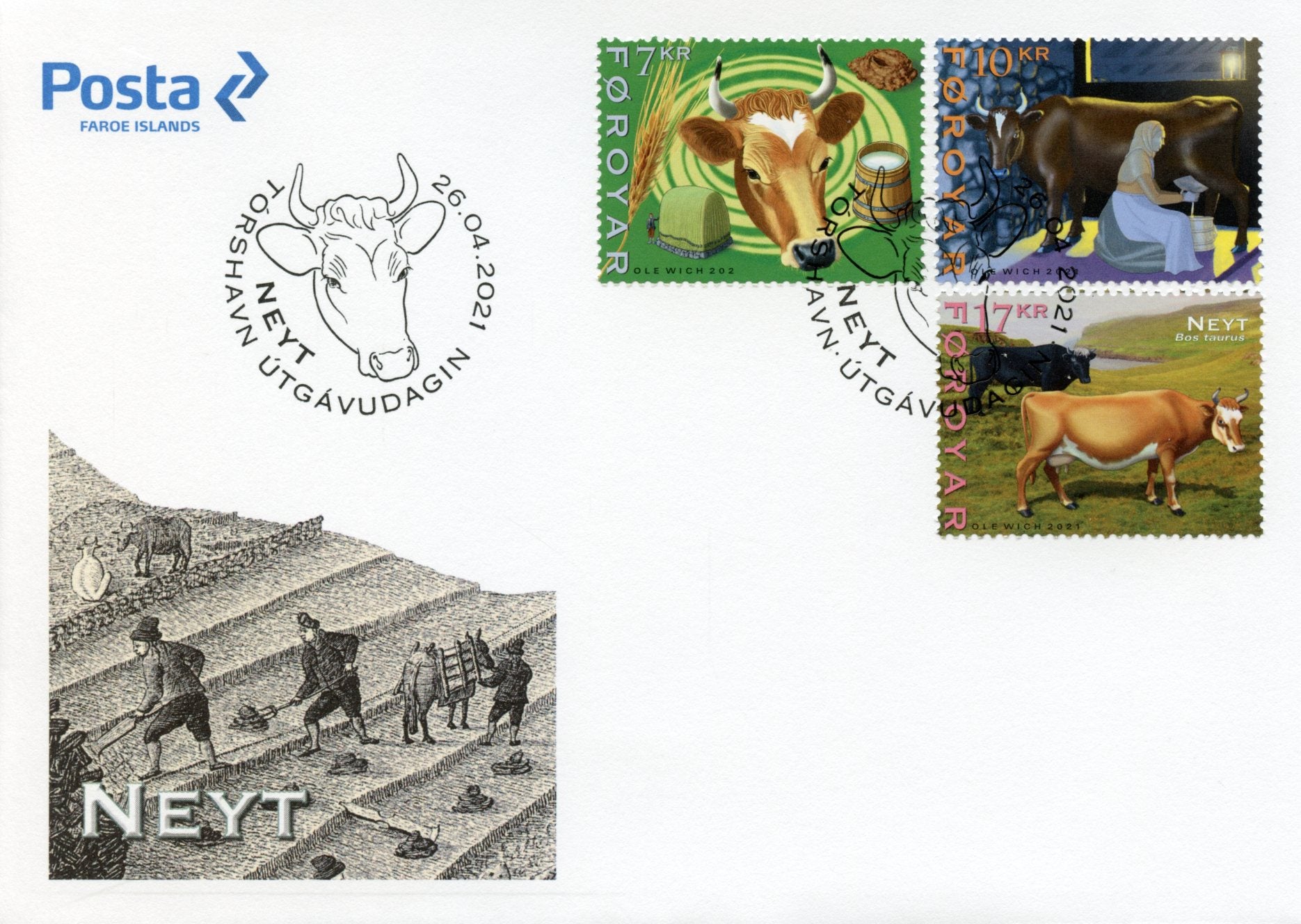 Faroes Faroe Islands Farm Animals Stamps 2021 FDC Cattle Cows Cow 3v Set