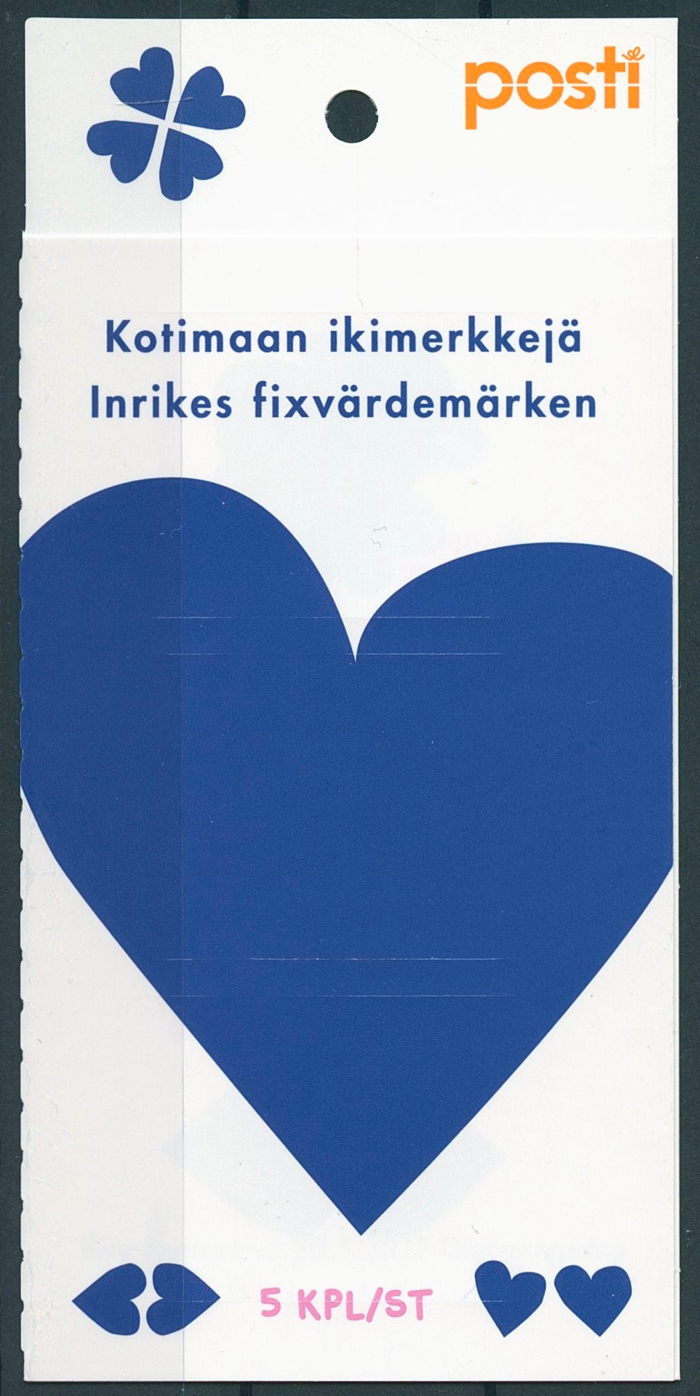 Finland 2017 MNH Blue Heart 5v S/A Booklet Hearts Stamps