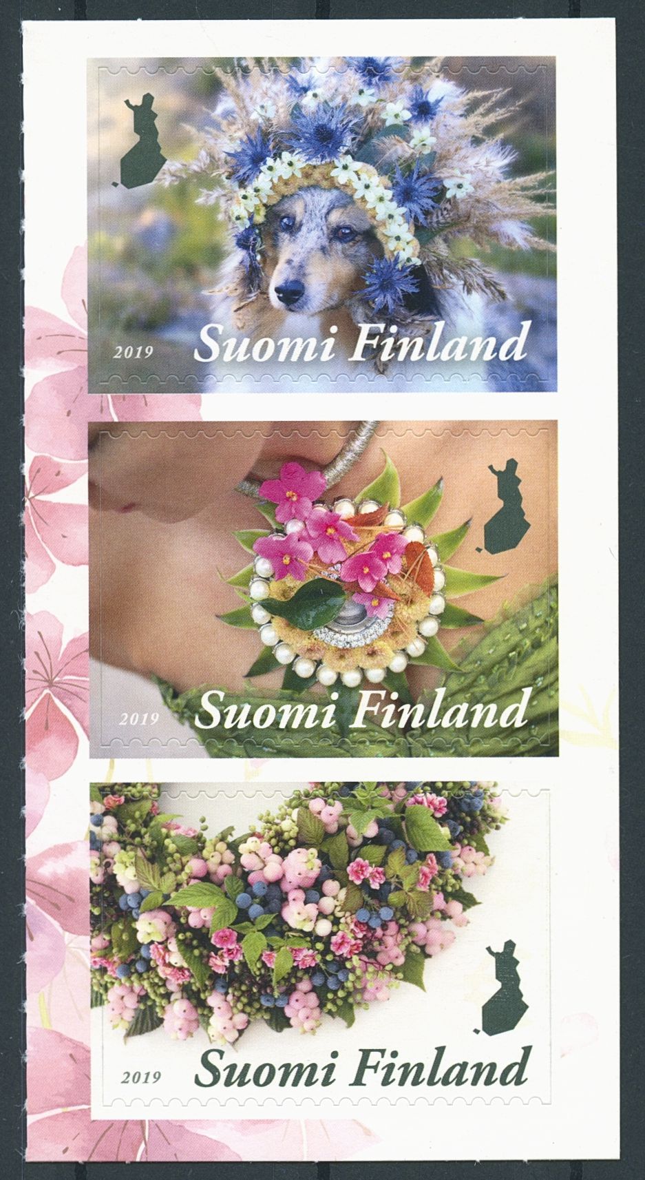 Finland 2019 MNH Floral Artistry 3v S/A Set Dogs Flowers Plants Nature Stamps