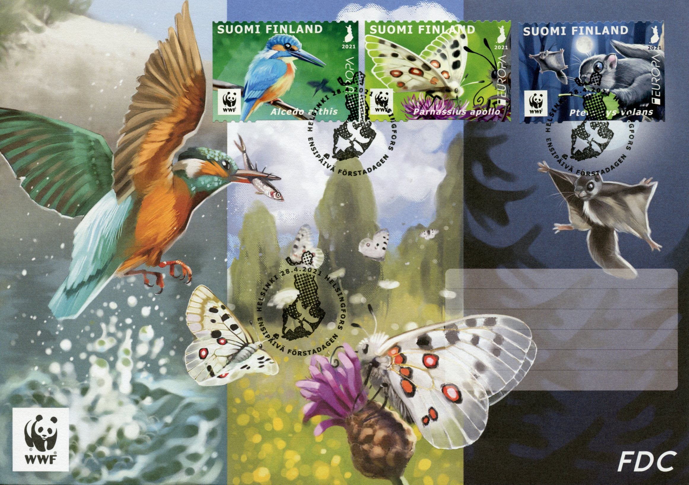 Finland Europa Stamps 2021 FDC Endangered Natl Wildlife Kingfishers Birds Butterflies 3v S/A Set