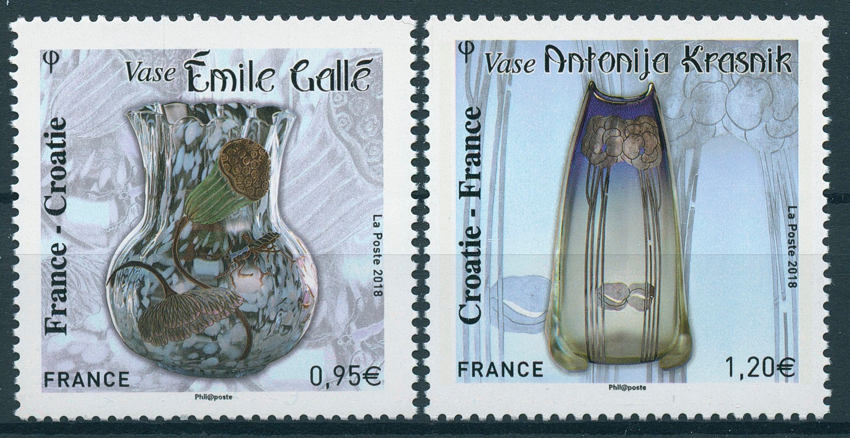 France 2018 MNH Vases Ceramics Glass JIS Croatia Emile Galle 2v Set Art Stamps