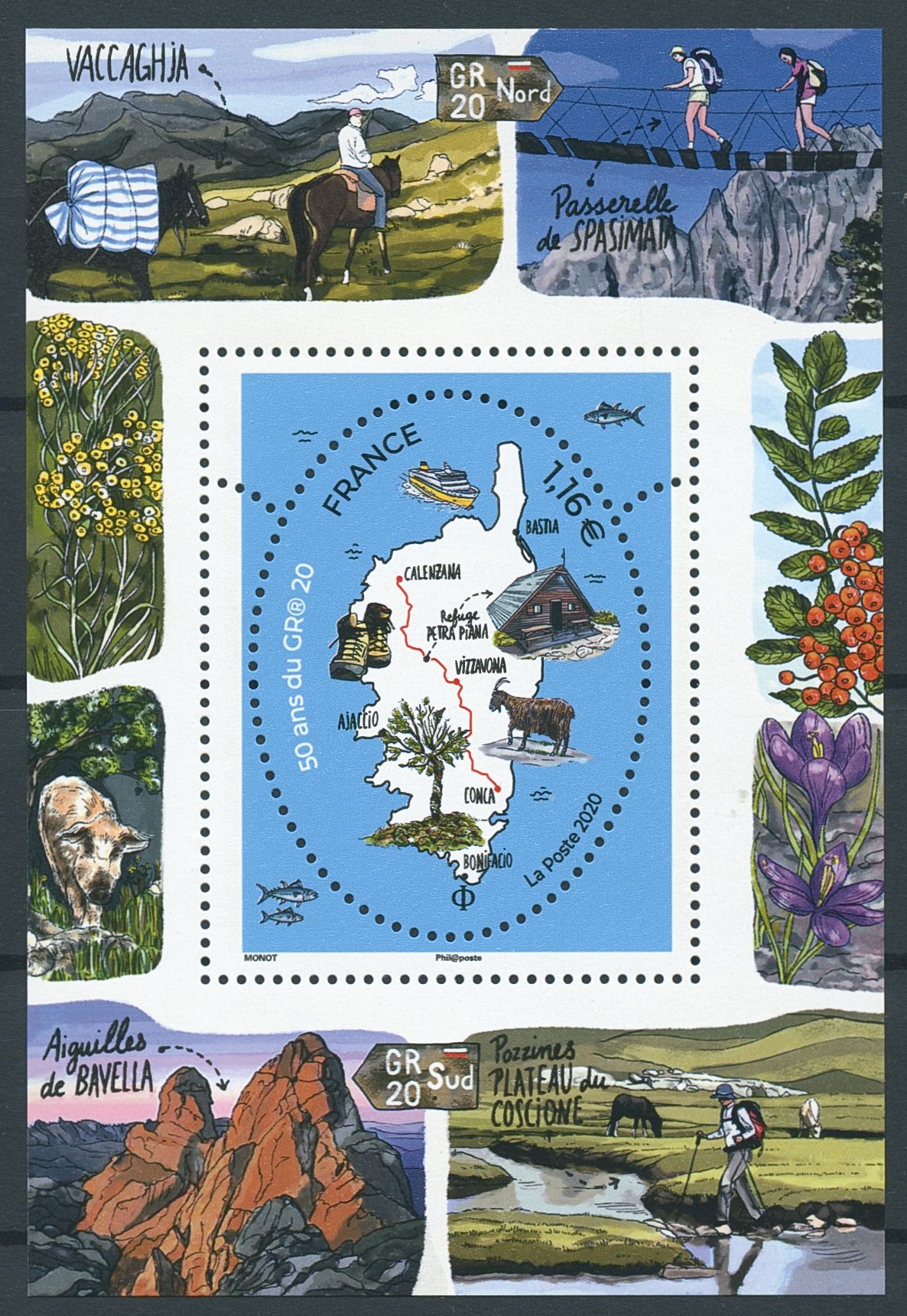 France Landscapes Stamps 2020 MNH GR20 Corsica Hiking Nature Flowers Maps 1v M/S