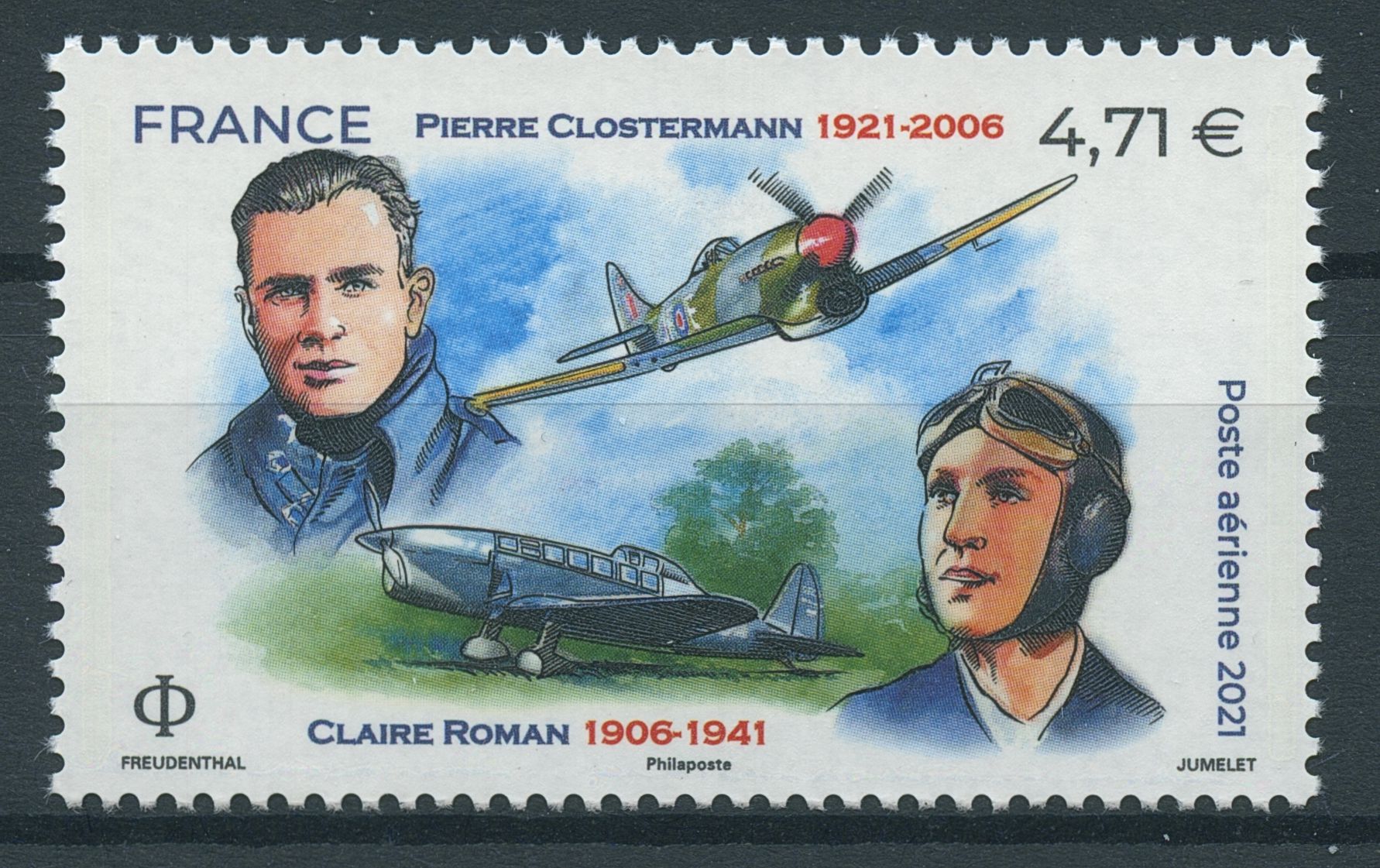 France 2021 MNH Aviation Stamps Claire Roman Pierre Clostermann Airmail 1v Set
