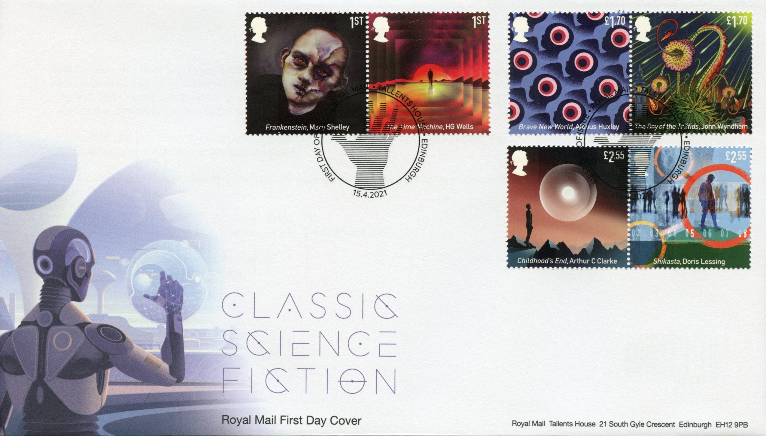 GB 2021 FDC Literature Stamps Classic Science Fiction Time Machine HG Wells 6v Set