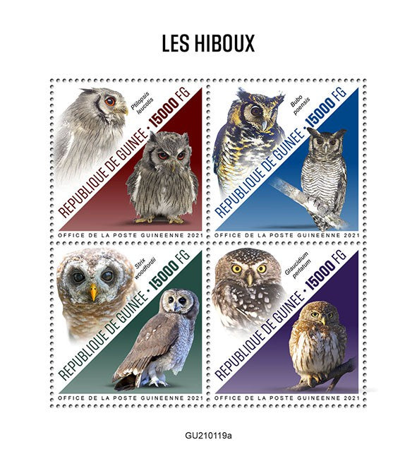 Guinea 2021 MNH Birds on Stamps Owls Owlet Northern White-Faced Owl 4v M/S