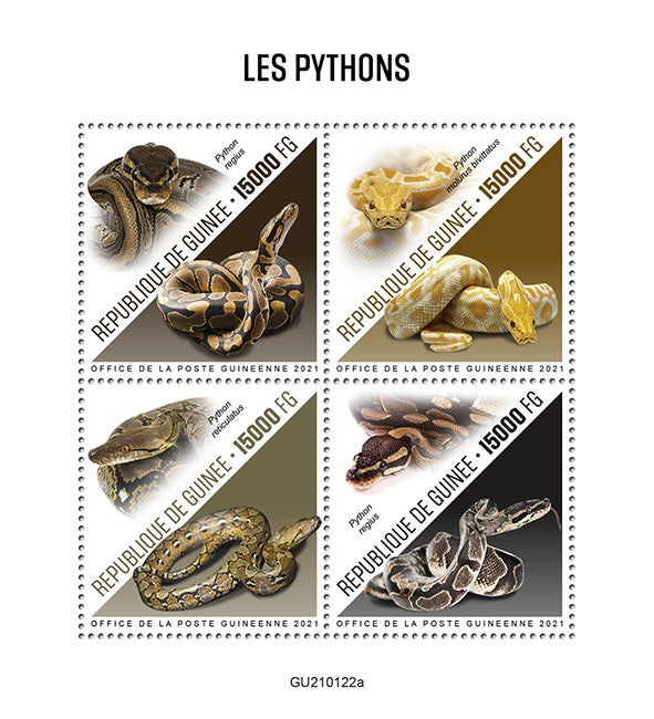 Guinea 2021 MNH Snakes Stamps Pythons Ball Python Reptiles 4v M/S