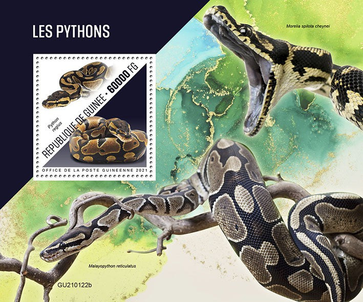 Guinea 2021 MNH Snakes Stamps Pythons Ball Python Reptiles 1v S/S
