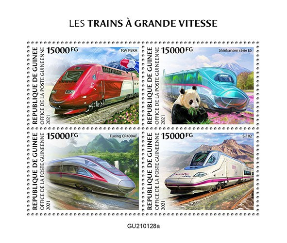 Guinea 2021 MNH Railways Stamps High-Speed Trains TGV Shinkansen Pandas 4v M/S