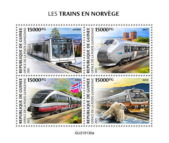 Guinea 2021 MNH Railways Stamps Norwegian Trains MX3000 BM93 Rail 4v M/S
