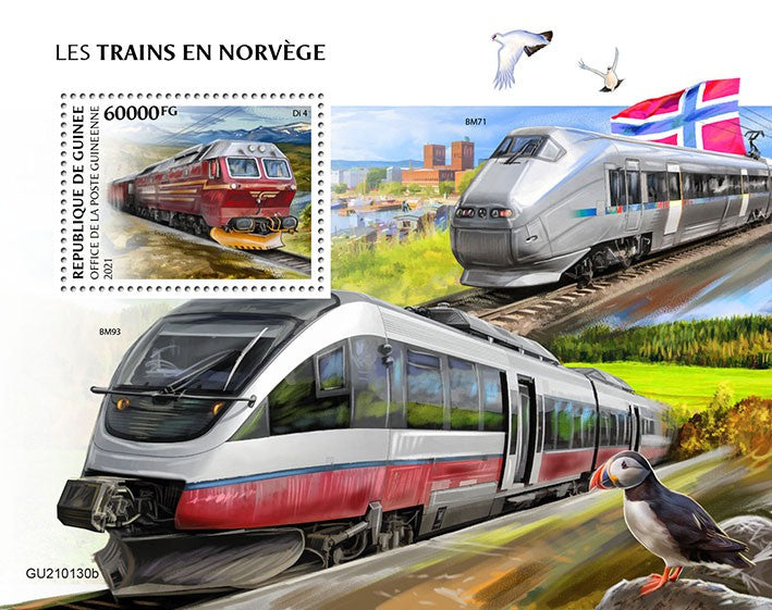 Guinea 2021 MNH Railways Stamps Norwegian Trains Di-4 BM71 Puffins 1v S/S