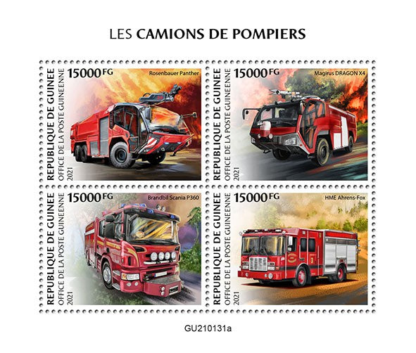 Guinea 2021 MNH Fire Engines Stamps Rosenbauer Panther Trucks Special Transport 4v M/S
