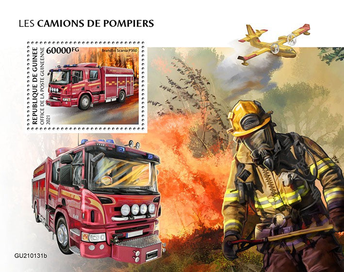 Guinea 2021 MNH Fire Engines Stamps Brandbil Scania P360 Special Transport 1v S/S