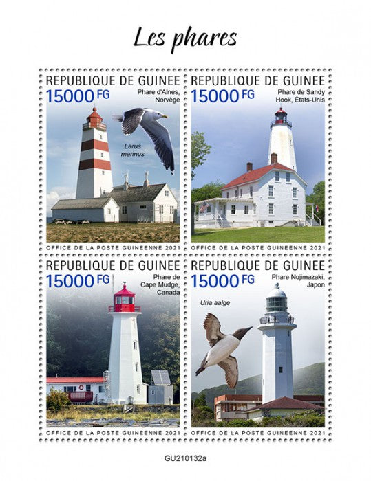 Guinea 2021 MNH Lighthouses Stamps Nojimazaki Sandy Hook Lighthouse Gulls 4v M/S
