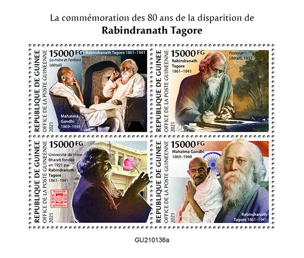 Guinea 2021 MNH Writers Stamps Rabindranath Tagore Poets Gandhi 4v M/S