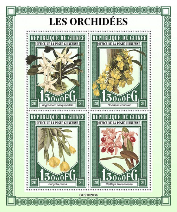 Guinea 2021 MNH Orchids Stamps Flowers Oncidium Cattleya Orchid Flora 4v M/S