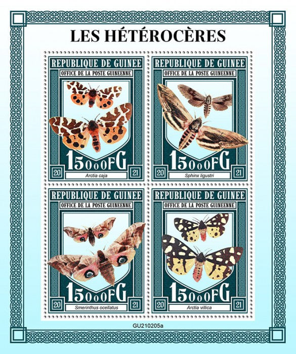 Guinea 2021 MNH Moths Stamps Heteroceres Butterflies Insects 4v M/S