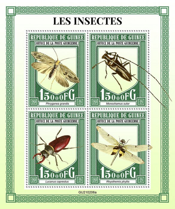 Guinea 2021 MNH Insects Stamps Beetles Dragonflies Caddisflies 4v M/S