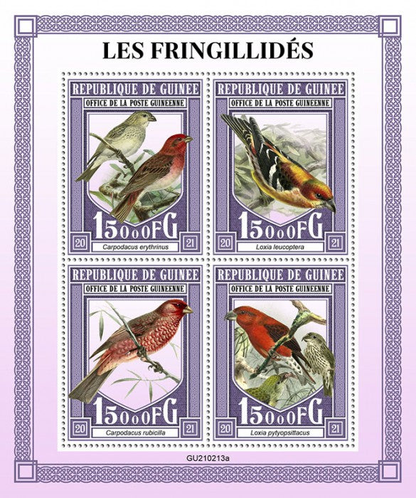 Guinea 2021 MNH Birds on Stamps Fringillidae Finches Crossbills 4v M/S