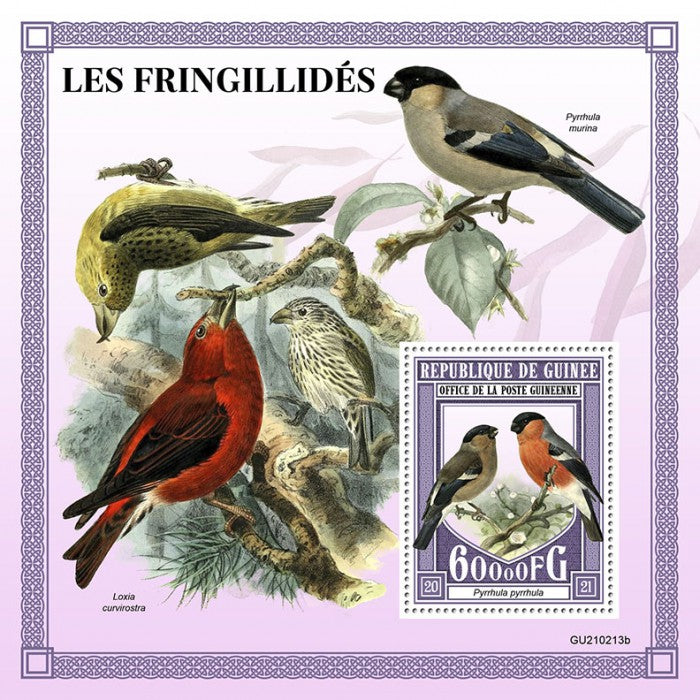 Guinea 2021 MNH Birds on Stamps Fringillidae Finches Bullfinch 1v S/S