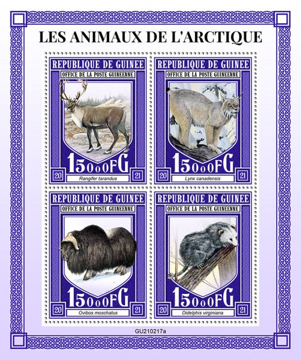 Guinea 2021 MNH Wild Animals Stamps Arctic Animals Reindeer Lynx Musk Ox 4v M/S