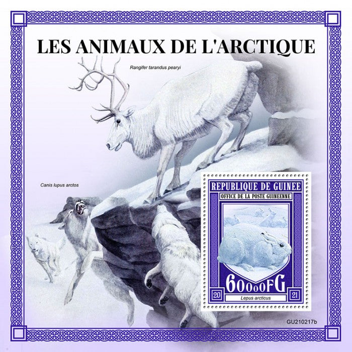 Guinea 2021 MNH Wild Animals Stamps Arctic Animals Hares Peary Caribou 1v S/S