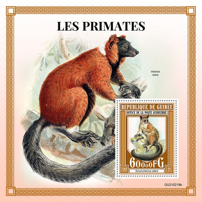 Guinea 2021 MNH Wild Animals Stamps Primates Bushbaby Lemurs Monkeys 1v S/S