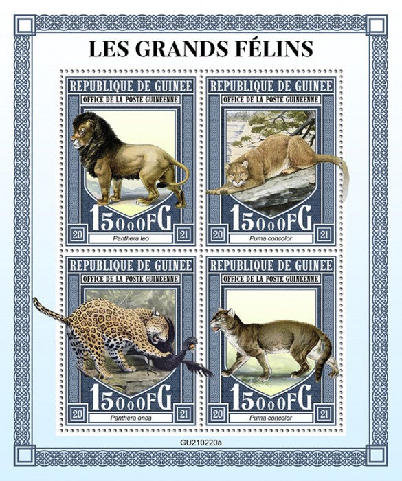 Guinea 2021 MNH Wild Animals Stamps Big Cats Lions Jaguar Cougar 4v M/S