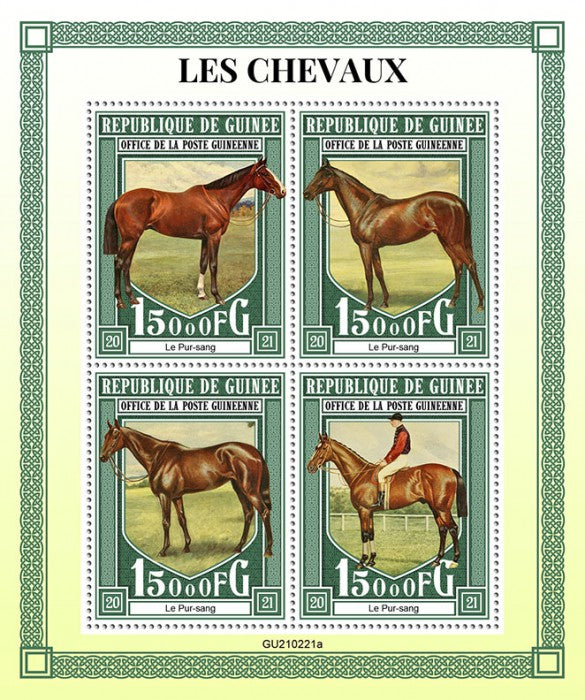 Guinea 2021 MNH Horses Stamps Thoroughbred Horse Pur-Sang Farm Animals 4v M/S