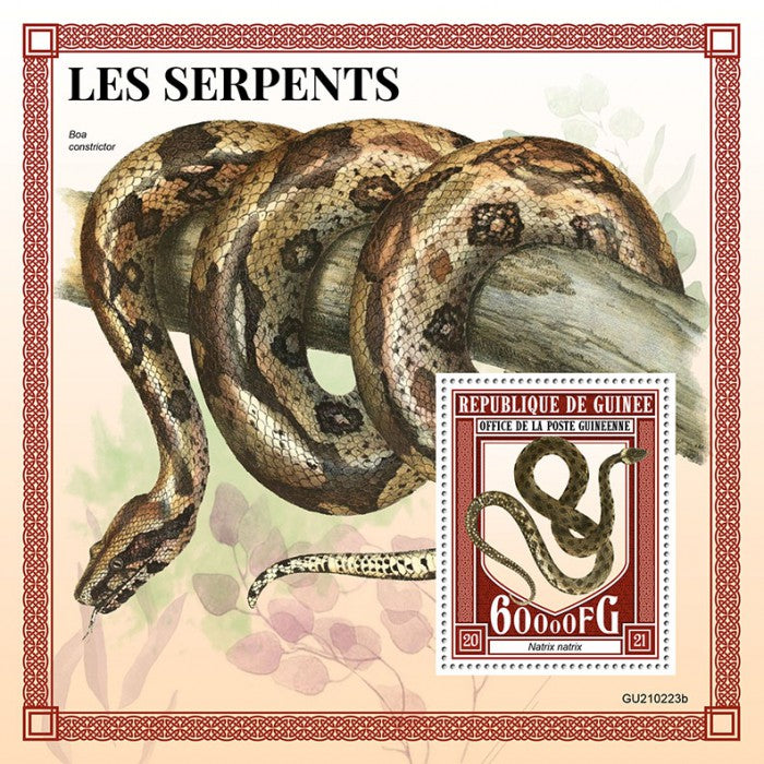 Guinea 2021 MNH Snakes Stamps Grass Snake Reptiles 1v S/S