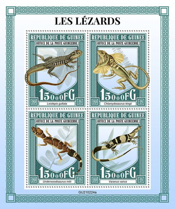 Guinea 2021 MNH Lizards Stamps Giant Butterfly Frilled-Neck Lizard Reptiles 4v M/S
