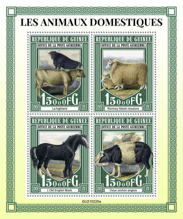 Guinea 2021 MNH Farm Animals Stamps Highland Cows Horses Pigs Sheep 4v M/S