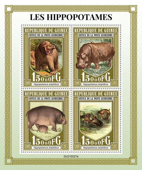 Guinea 2021 MNH Wild Animals Stamps Hippopotamus Hippos 4v M/S