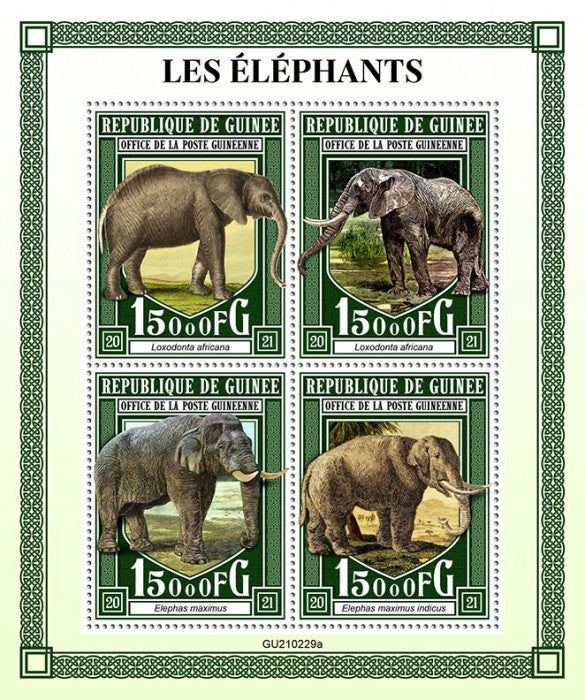 Guinea 2021 MNH Wild Animals Stamps Elephants African Bush Elephant 4v M/S