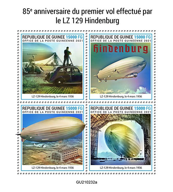 Guinea 2021 MNH Aviation Stamps First Flight LZ 129 Hindenburg Zeppelins Airships 4v M/S
