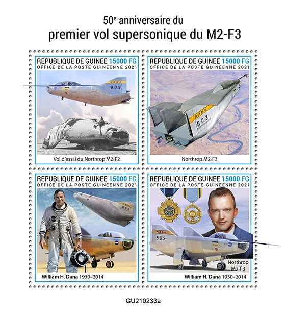 Guinea Aviation Stamps 2021 MNH Northrop M2-F3 First Supersonic Flight William H. Dana 4v M/S