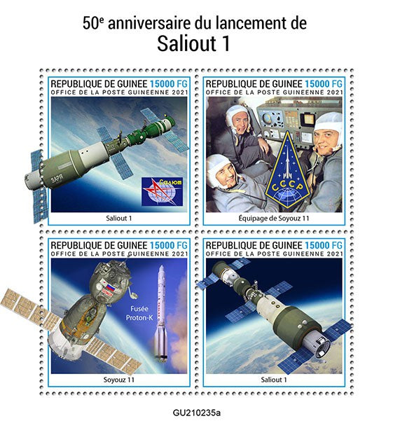 Guinea Space Stamps 2021 MNH Salyut 1 Space Station Launch 50th Anniv 4v M/S