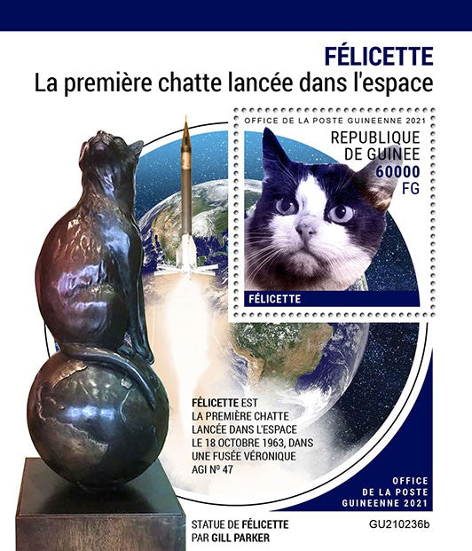 Guinea 2021 MNH Space Stamps Felicette 1st Cat in Space Cats 1v S/S