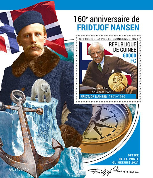 Guinea Ships Stamps 2021 MNH Fridtjof Nansen Exploration Famous Explorers Nobel Prize 1v S/S