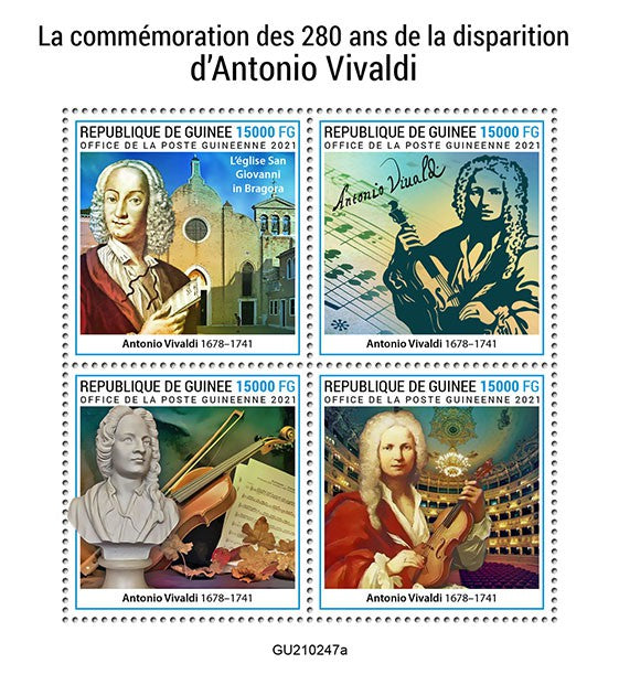 Guinea 2021 MNH Music Stamps Antonio Vivaldo 280th Memorial Anniv Composers 4v M/S